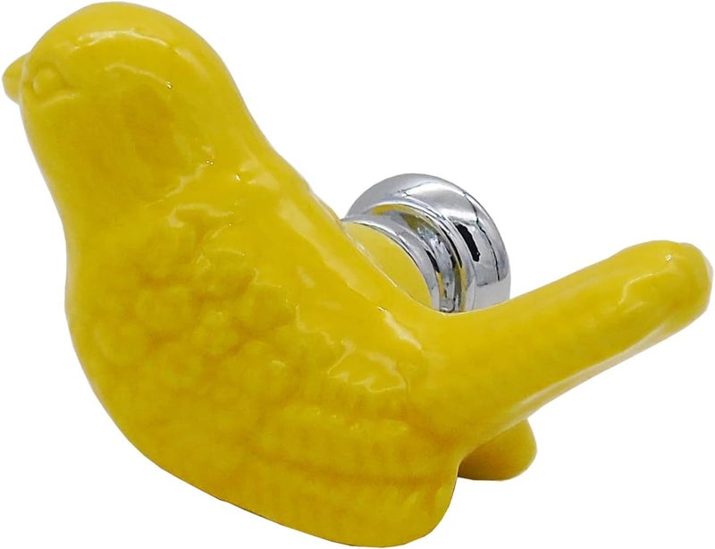 Tecrio 6pcs-Pack Vintage Ceramic Drawer Knobs and Pulls, Birds Art Decor Cupboard Dresser Cabinet Knobs and Handles for Kids-Room Bathroom Kitchen-Room Door Closet w/Screws Yellow - Image 2